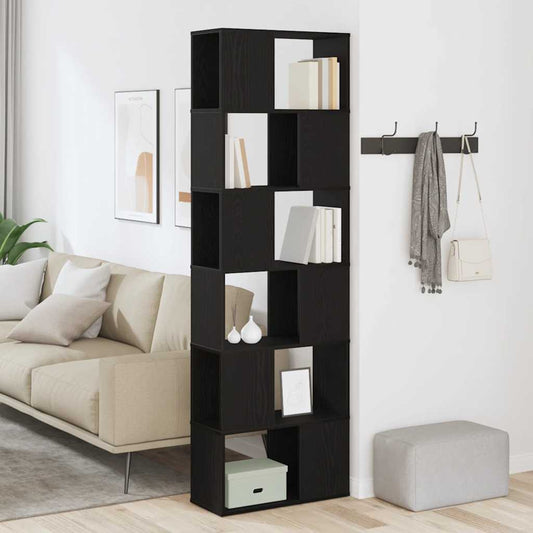 vidaXL Book Cabinet/Room Divider Black Oak in a living room setting with books and decorative items
