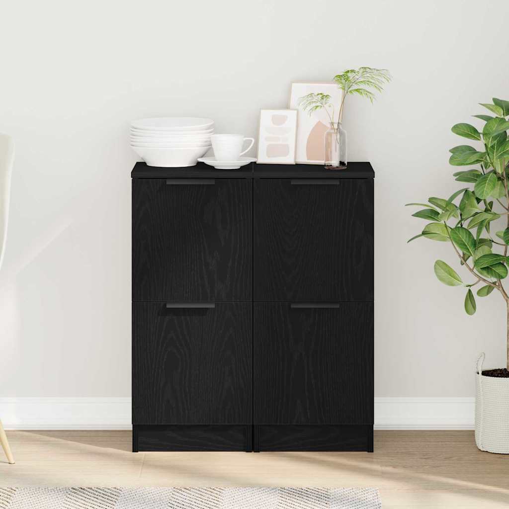 vidaXL Sideboard 2 pcs Black Oak 30 x 30 x 70 cm Engineered Wood 4