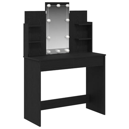 Dressing Table with LED Lights 96x40x142 cm Black oak