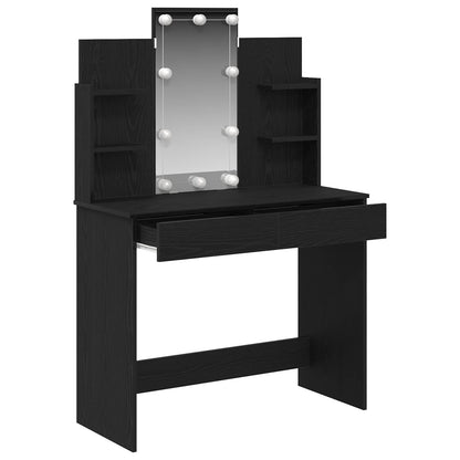 Dressing Table with LED Lights 96x40x142 cm Black oak