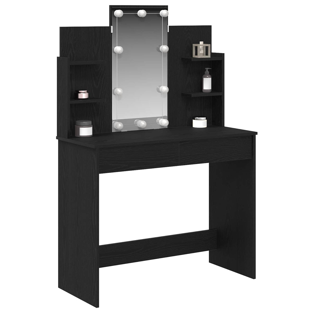 Dressing Table with LED Lights 96x40x142 cm Black oak