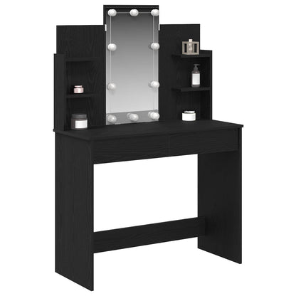 Dressing Table with LED Lights 96x40x142 cm Black oak