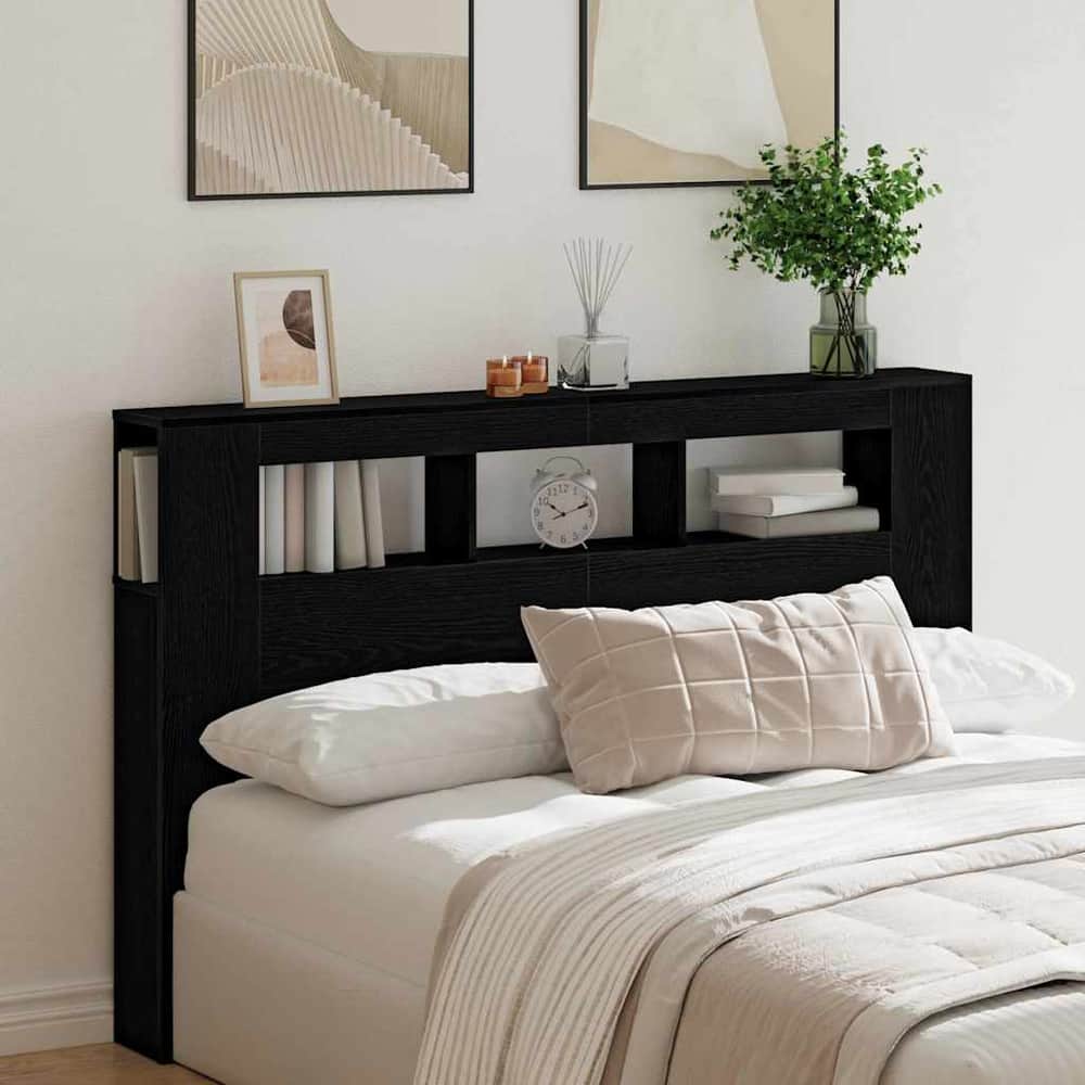 LED Headboard Engineered Wood Black Oak 160 cm
