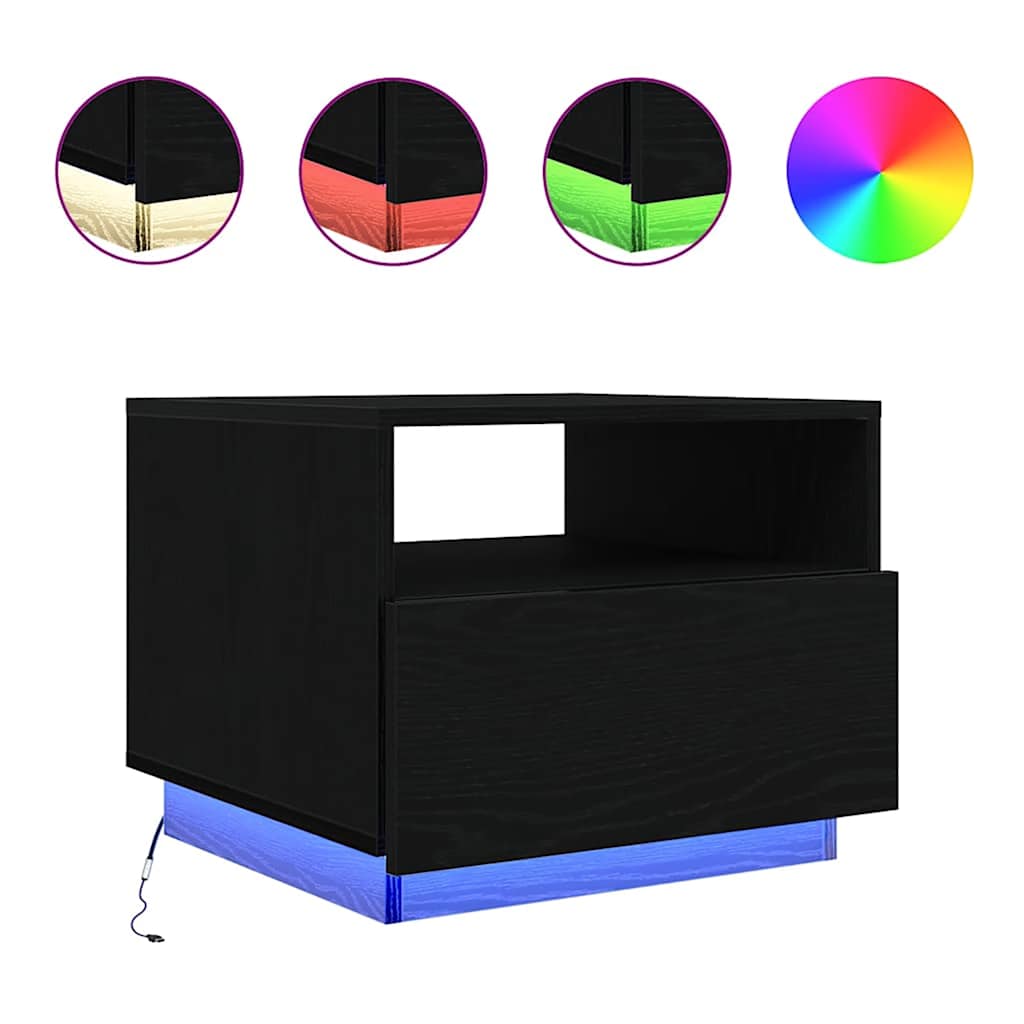 vidaXL Coffee Table with LED Lights Black Oak 50x49x40 cm 2