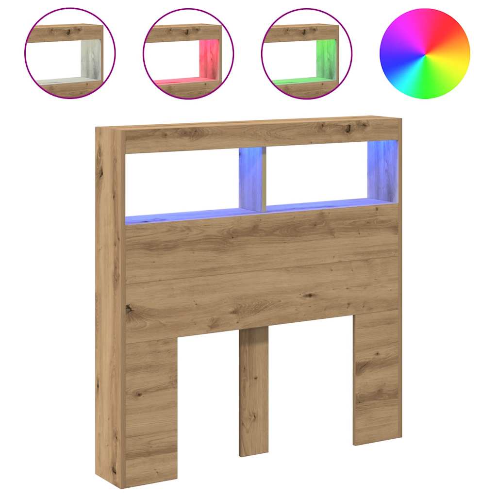 vidaXL Headboard Cabinet with LED Artisan Oak 100x17x102 cm 2