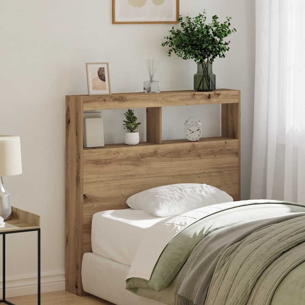 vidaXL Headboard Cabinet with LED Artisan Oak 100x17x102 cm 4