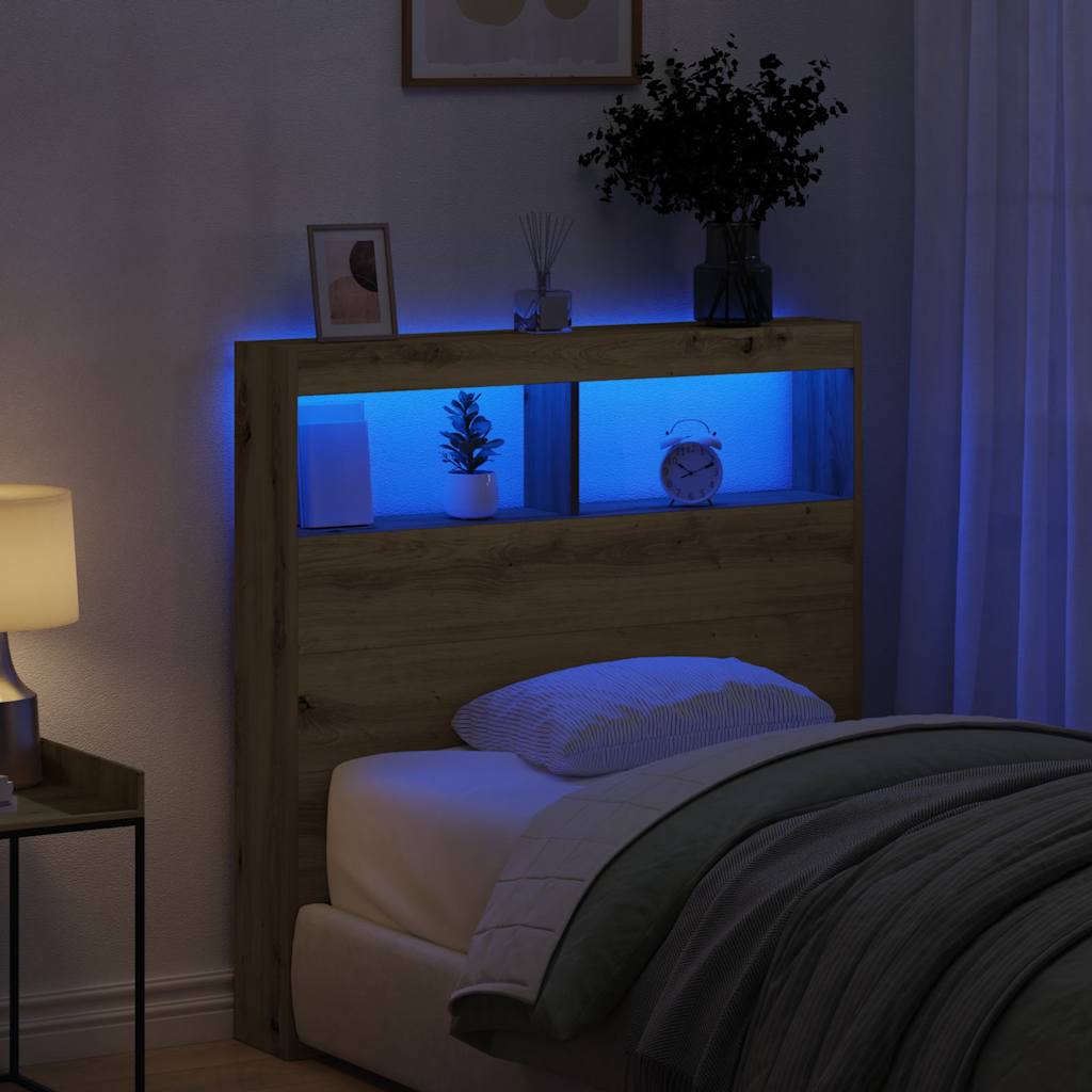 vidaXL Headboard Cabinet with LED Artisan Oak 100x17x102 cm 1