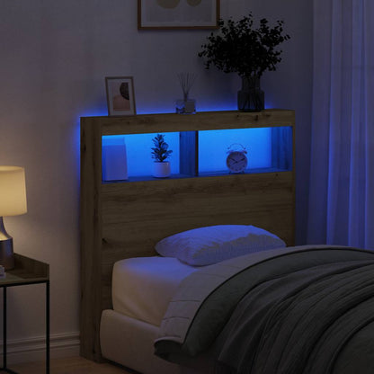 vidaXL Headboard Cabinet with LED Artisan Oak 100x17x102 cm 1