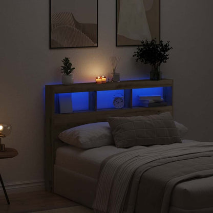 Headboard Cabinet with LED 140 x 17 x 102 cm Artisan oak