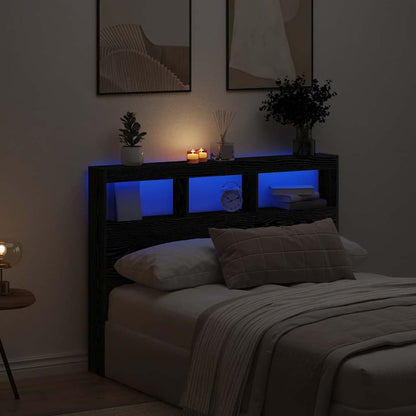 Headboard Cabinet with LED 140 x 17 x 102 cm Black oak