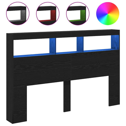vidaXL Headboard Cabinet with LED Black Oak 160x17x102 cm 2