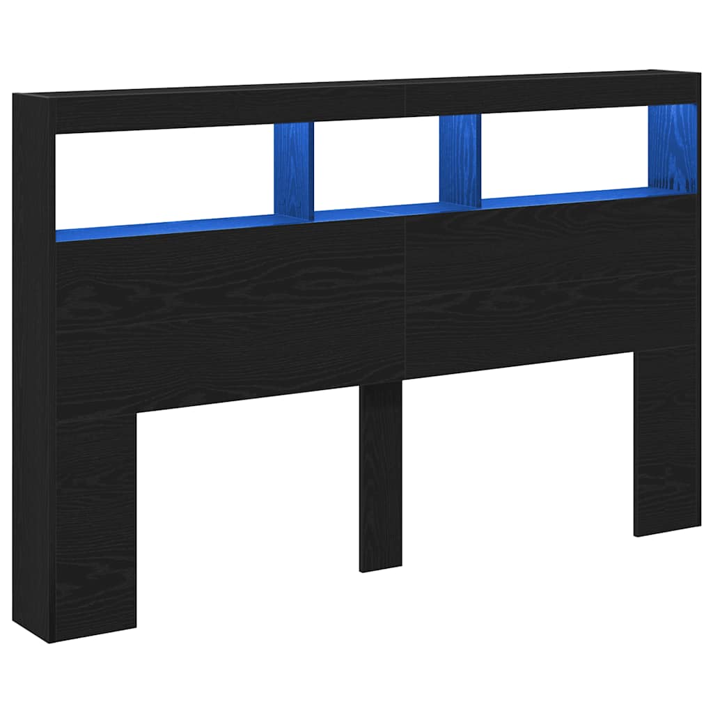 vidaXL Headboard Cabinet with LED Black Oak 160x17x102 cm 3