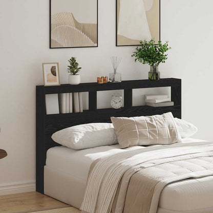 vidaXL Headboard Cabinet with LED Black Oak 160x17x102 cm 4