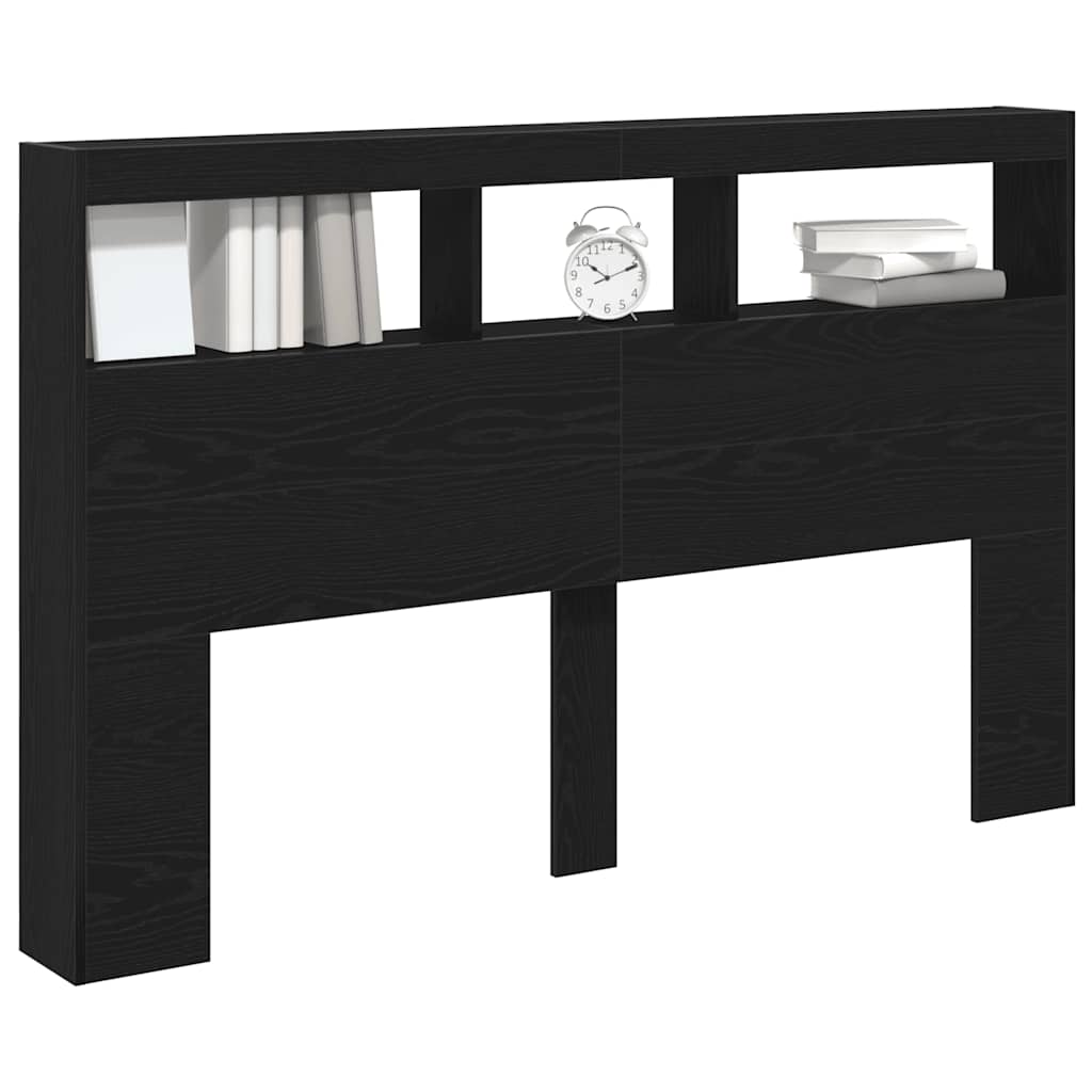 vidaXL Headboard Cabinet with LED Black Oak 160x17x102 cm 5