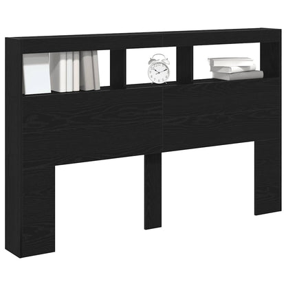 vidaXL Headboard Cabinet with LED Black Oak 160x17x102 cm 5