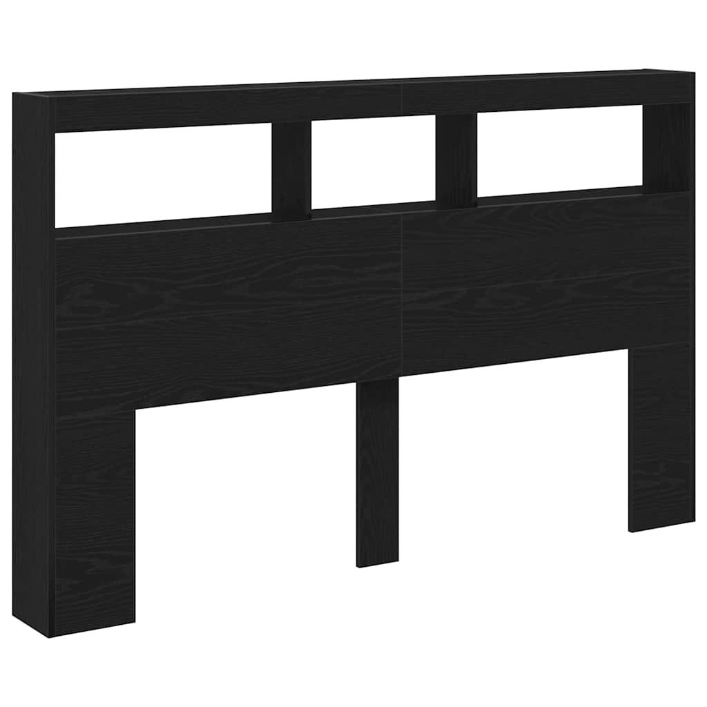 vidaXL Headboard Cabinet with LED Black Oak 160x17x102 cm 6