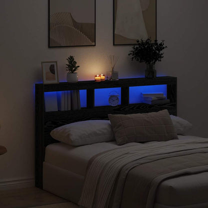 vidaXL Headboard Cabinet with LED Black Oak 160x17x102 cm 1