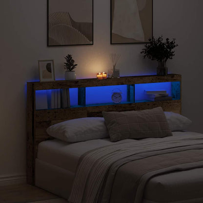 Headboard Cabinet with LED 180 x 17 x 102 cm Old wood