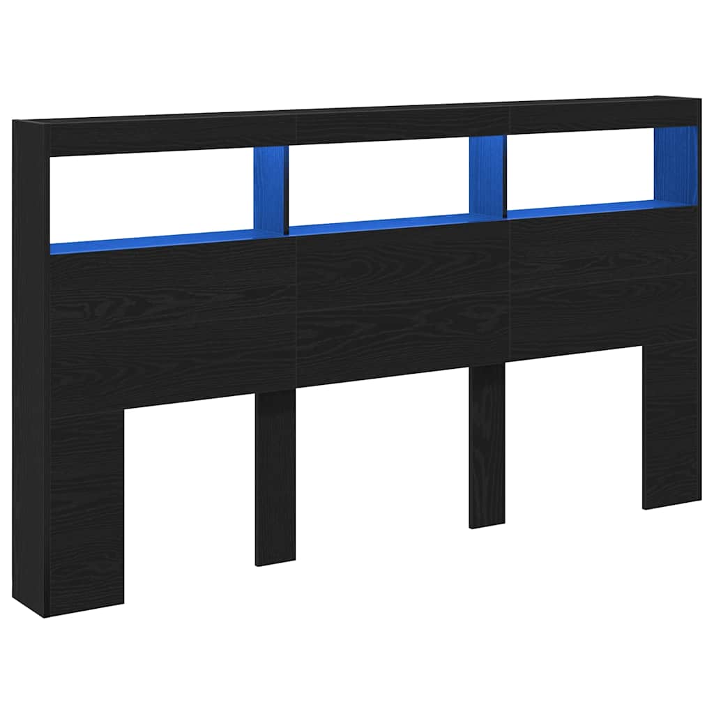 vidaXL Headboard Cabinet with LED Black Oak 180x17x102 cm 3