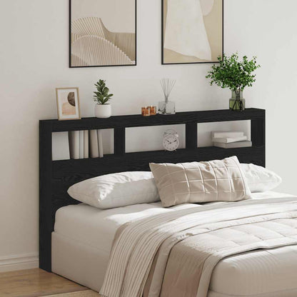 vidaXL Headboard Cabinet with LED Black Oak 180x17x102 cm 4
