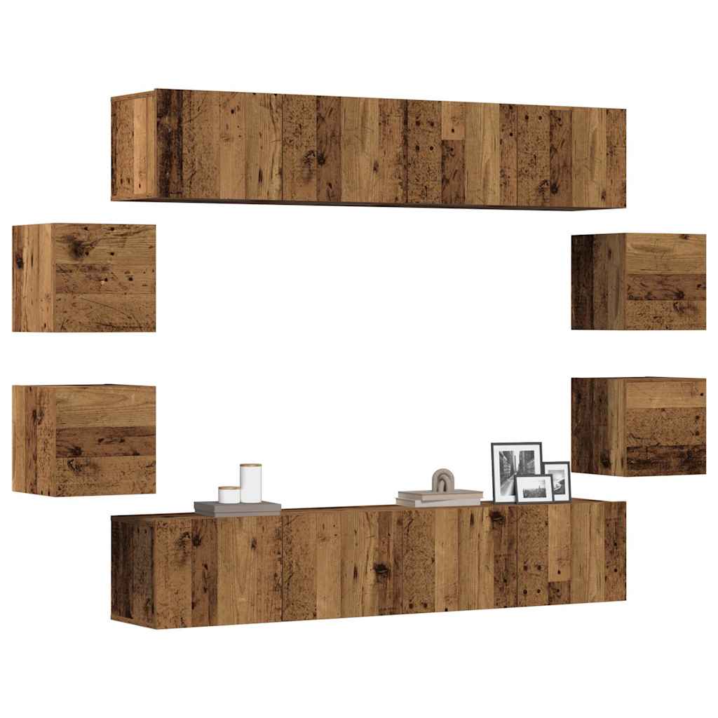 8 Piece TV Cabinet Set Engineered Wood Width 160 cm Old wood