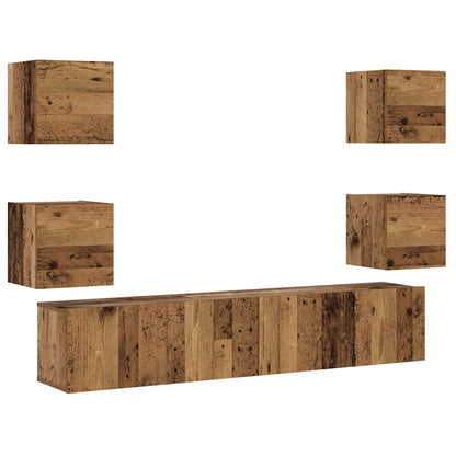 6 Piece TV Cabinet Set Engineered Wood Width 160 cm Old wood