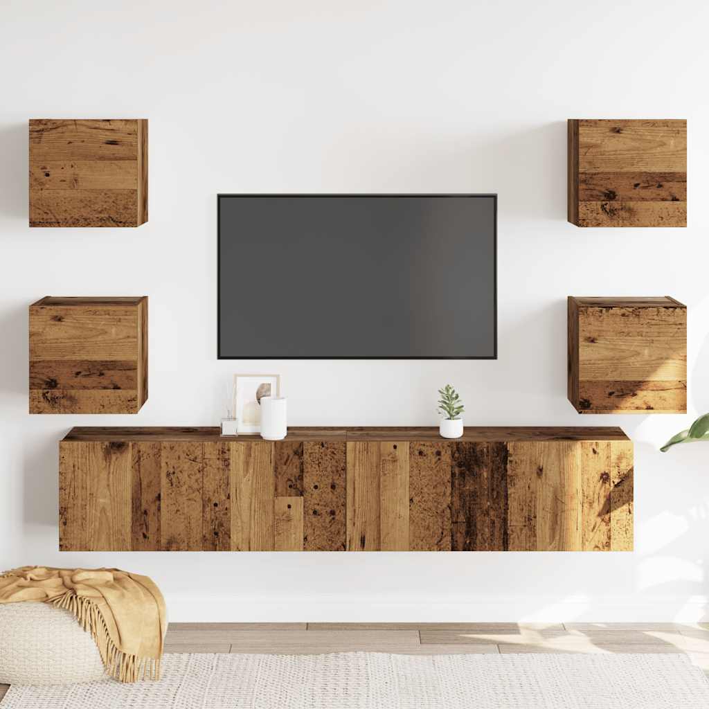 6 Piece TV Cabinet Set Engineered Wood Width 160 cm Old wood