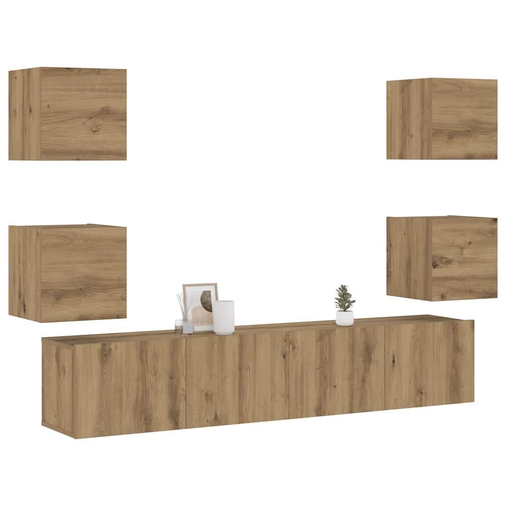 6 Piece TV Cabinet Set Engineered Wood Width 160 cm Artisan oak