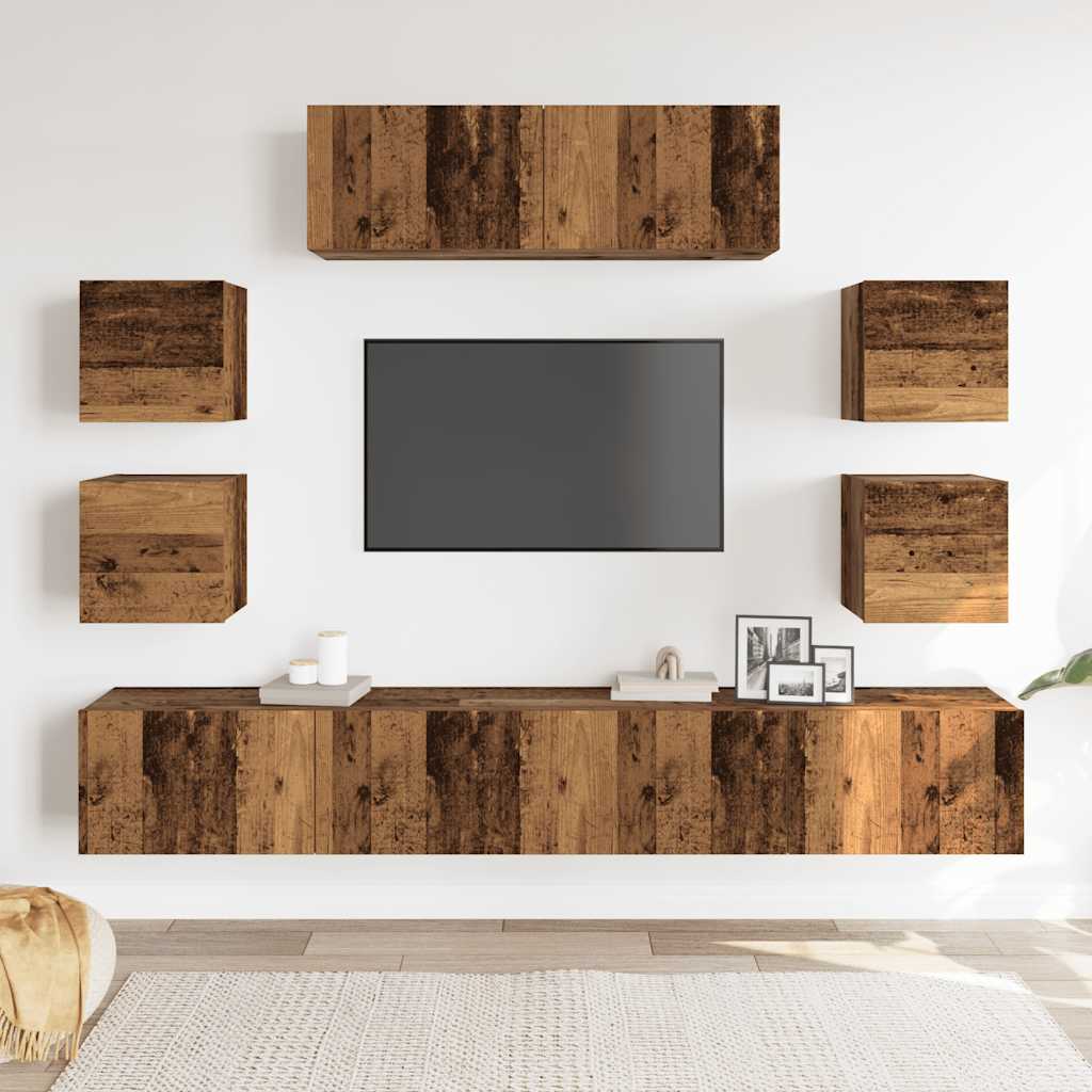7 Piece TV Cabinet Set Engineered Wood Width 100 cm Old wood