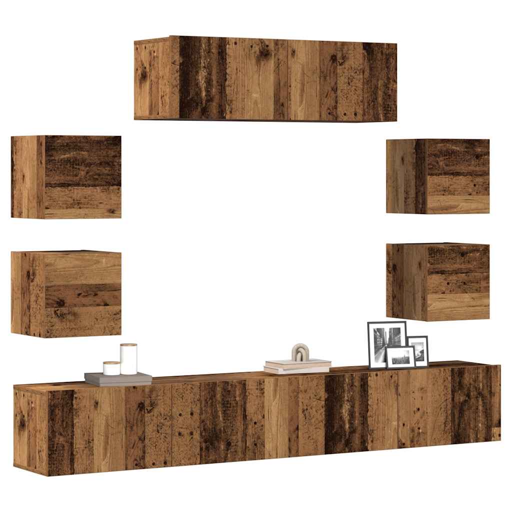 7 Piece TV Cabinet Set Engineered Wood Width 100 cm Old wood