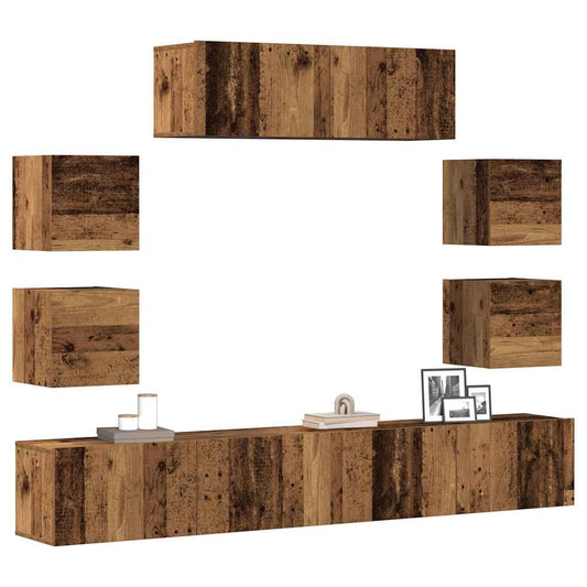 7 Piece TV Cabinet Set Engineered Wood Width 100 cm Old wood