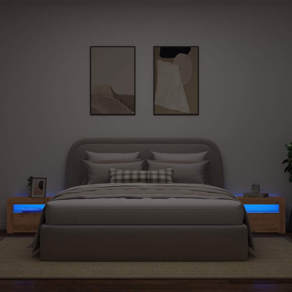 vidaXL Bedside Cabinets 2 pcs with LEDs Artisan Oak 60x35x40 cm 4