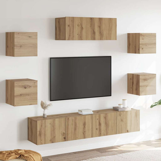 7 Piece TV Cabinet Set Engineered Wood Width 80 cm Artisan oak