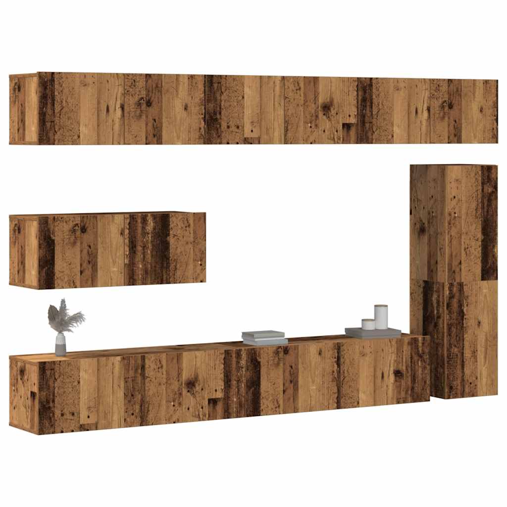 7 Piece TV Cabinet Set Engineered Wood Width 100 cm Old wood