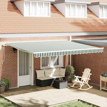 Manual Awning 4.5 x 3.5 m 100% Polyester with White Frame Drop 350 cm Width 450 cm Green and white