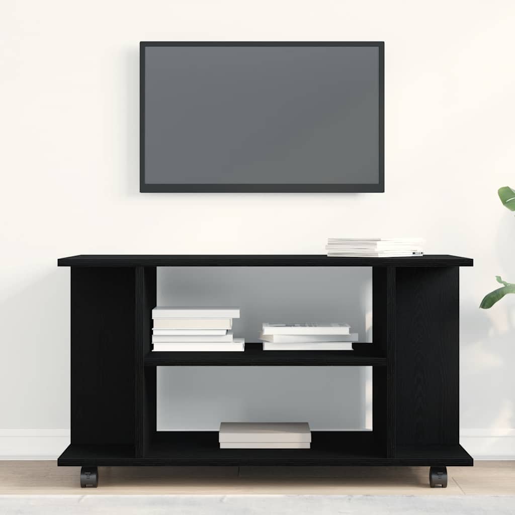 vidaXL TV Cabinet with Castors Black Oak 80x40x45 cm Engineered Wood 3