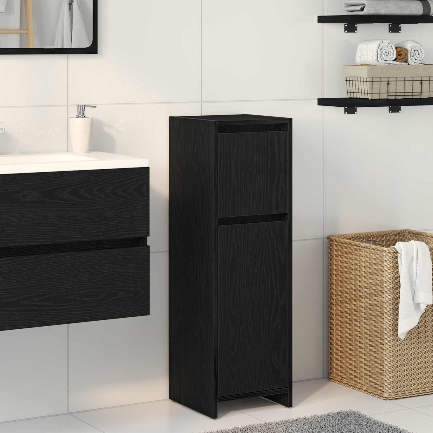 vidaXL Bathroom Cabinet Black Oak 30 x 30 x 95 cm Engineered Wood 1
