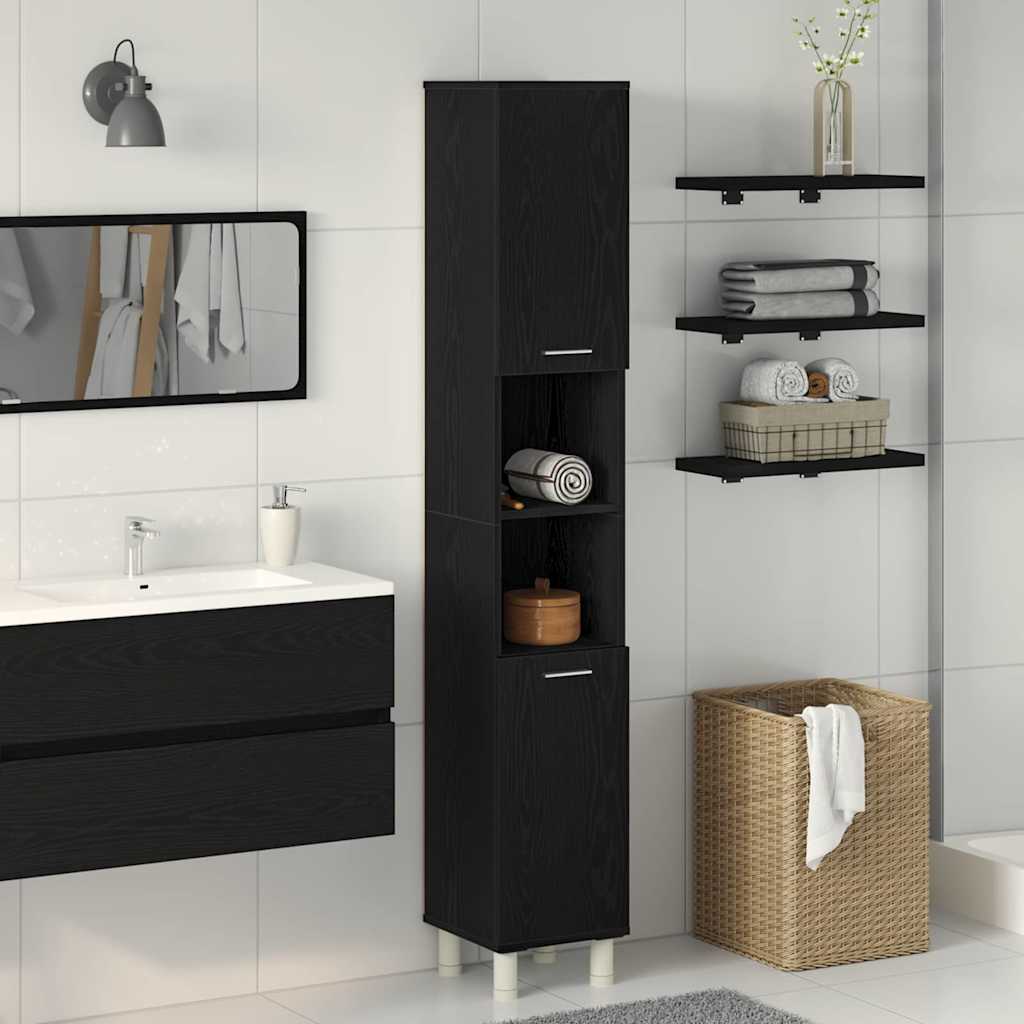 vidaXL Bathroom Cabinet Black Oak 30 x 30 x 179 cm Engineered Wood 1