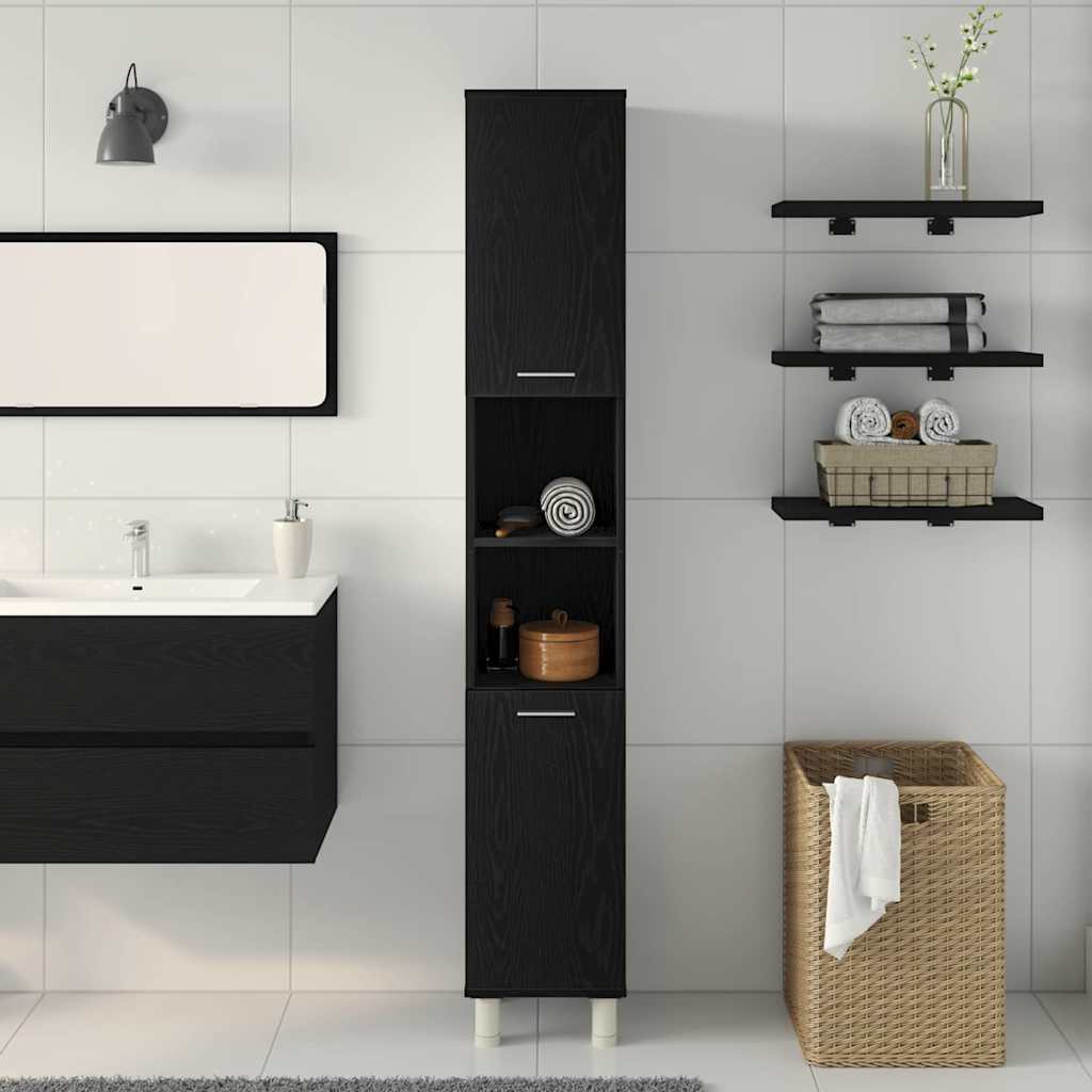 vidaXL Bathroom Cabinet Black Oak 30 x 30 x 179 cm Engineered Wood 4