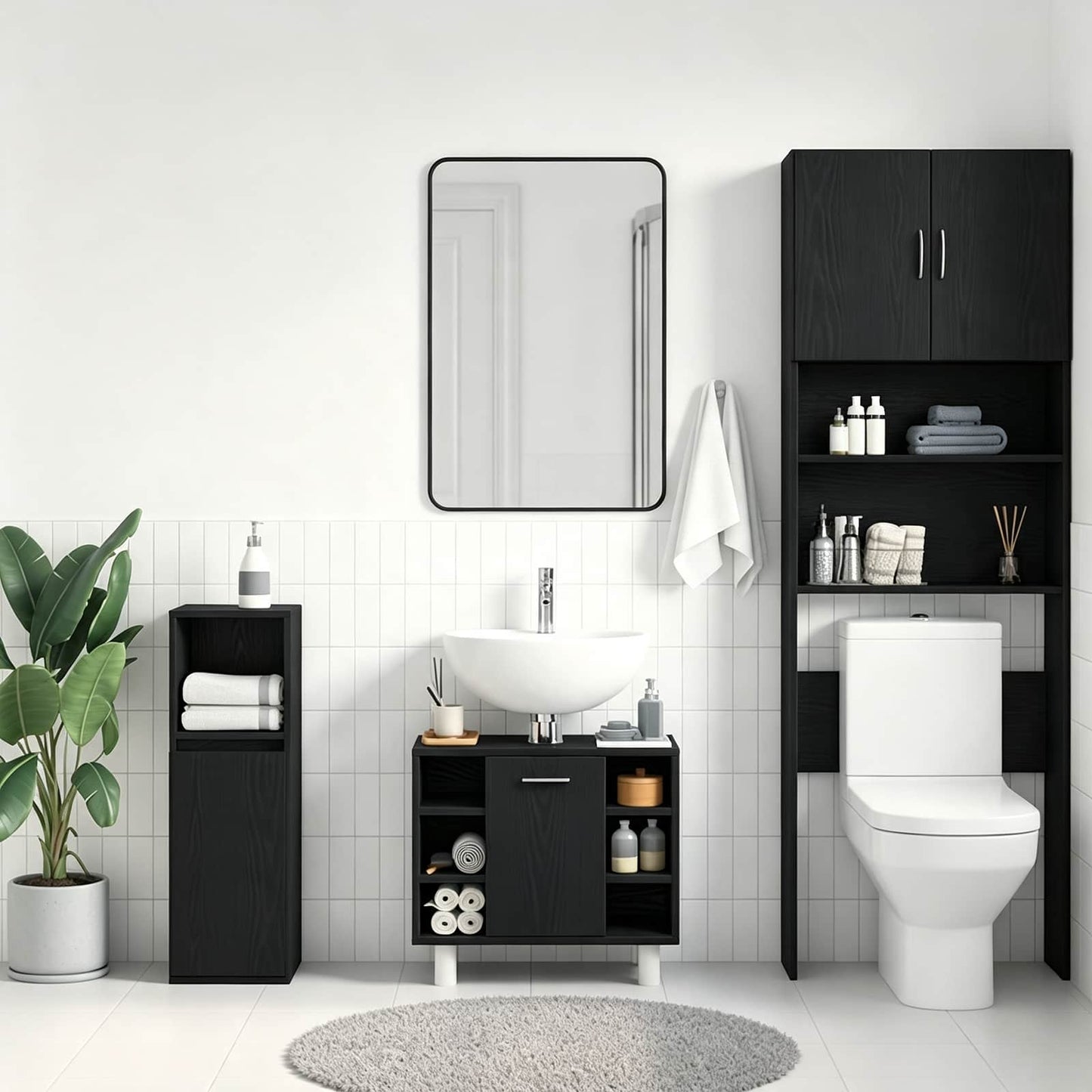 vidaXL Bathroom Cabinet Black Oak 60 x 32 x 54 cm Engineered Wood 4