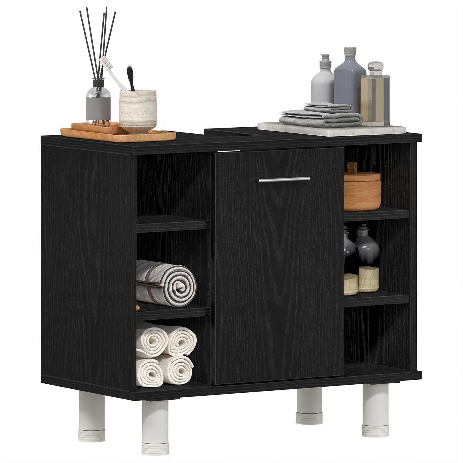 vidaXL Bathroom Cabinet Black Oak 60 x 32 x 54 cm Engineered Wood 3