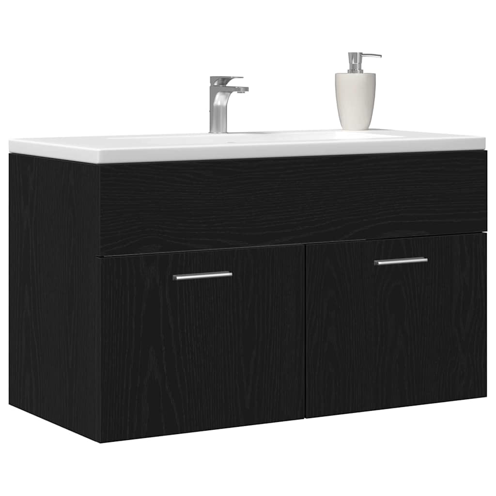 vidaXL Sink cabinet Black Oak Engineered Wood 3