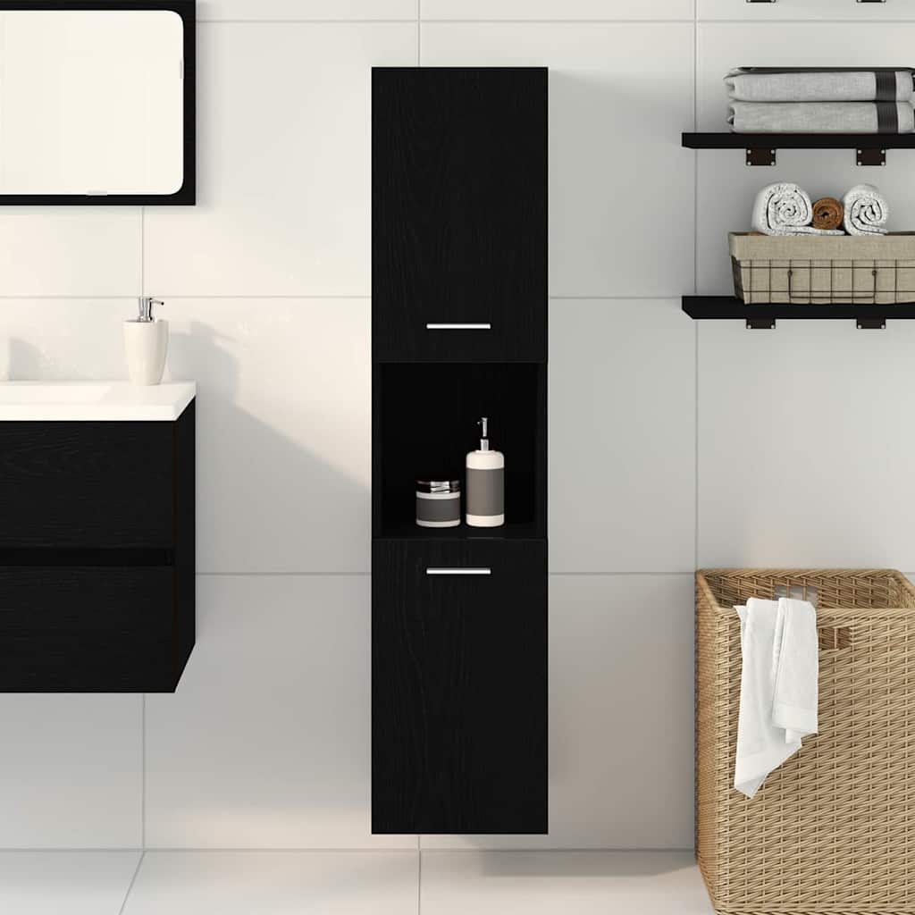 vidaXL Bathroom Cabinet Black Oak 30 x 30 x 130 cm Engineered Wood 4