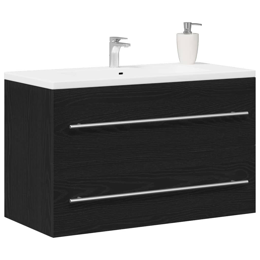 vidaXL Bathroom Sink Cabinet Black Oak 80x38.5x48 cm Engineered Wood 4