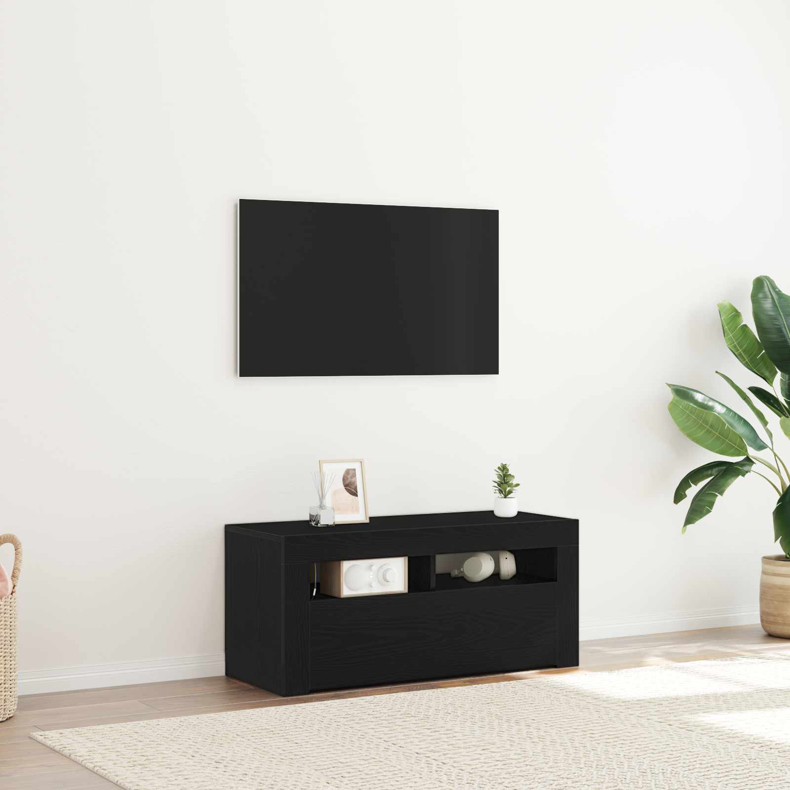 vidaXL TV Cabinet 90 x 35 x 40 cm Black Oak Engineered Wood 1