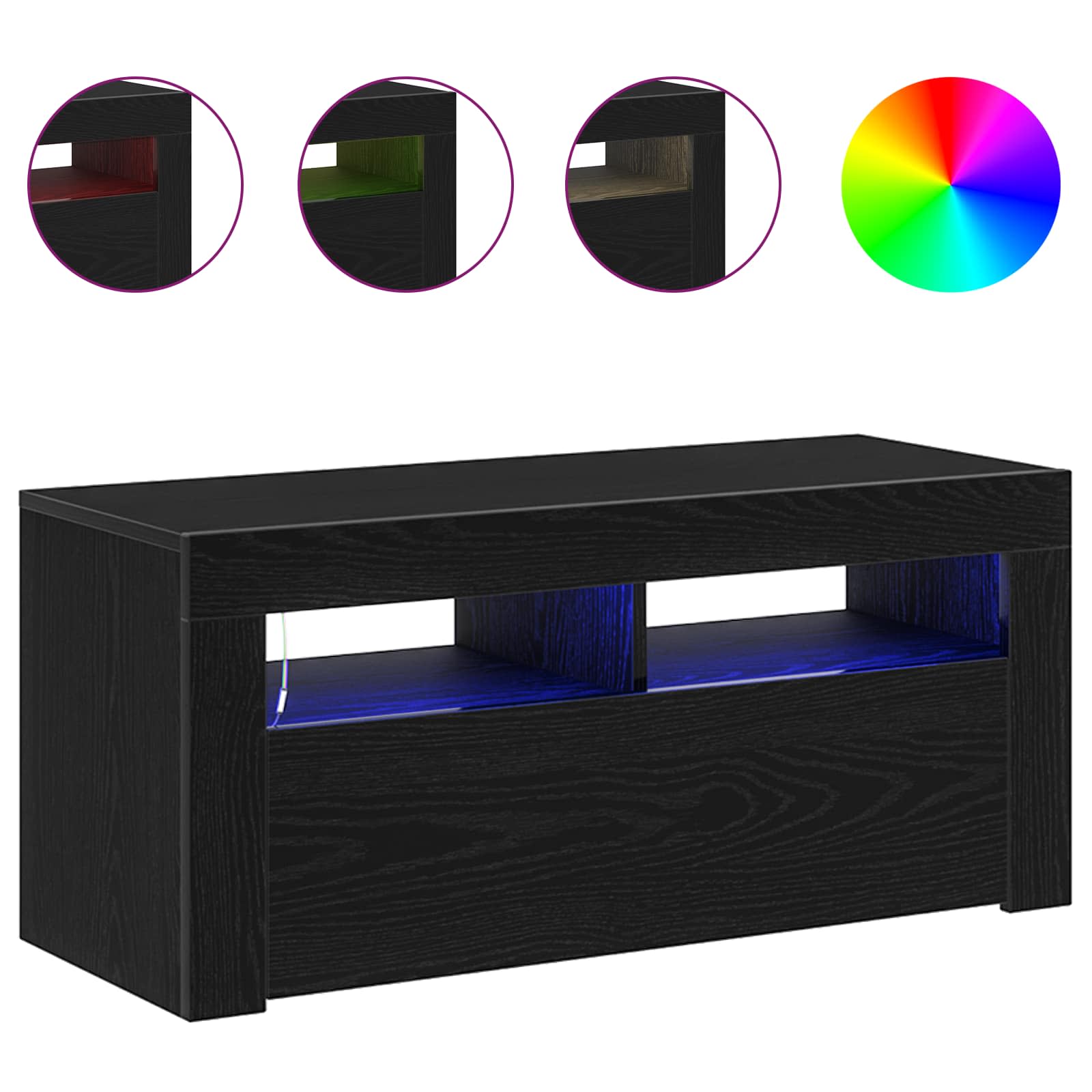 vidaXL TV Cabinet 90 x 35 x 40 cm Black Oak Engineered Wood 5