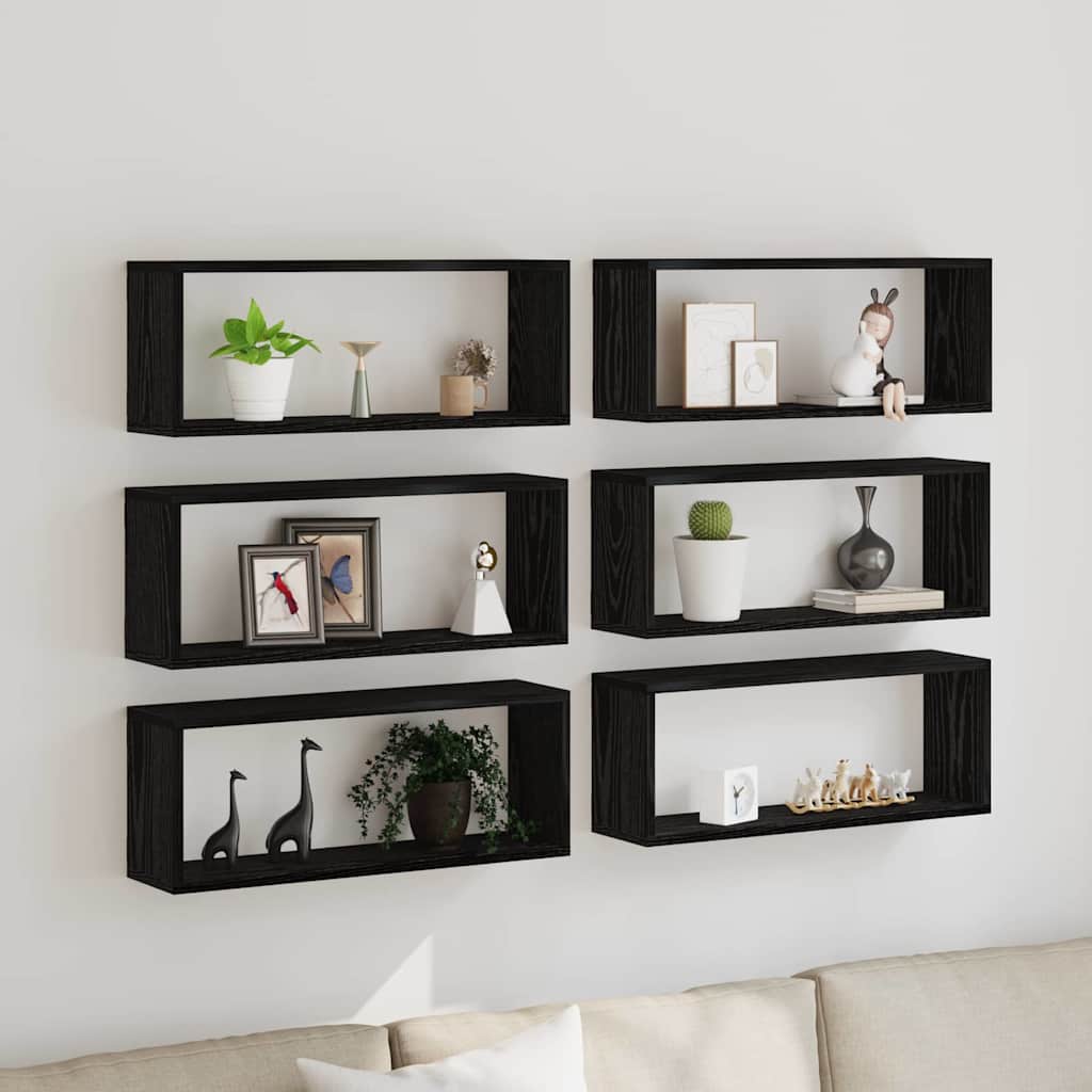 vidaXL Wall Shelves 6 pcs Black Oak 60 x 15 x 23 cm Engineered Wood 1