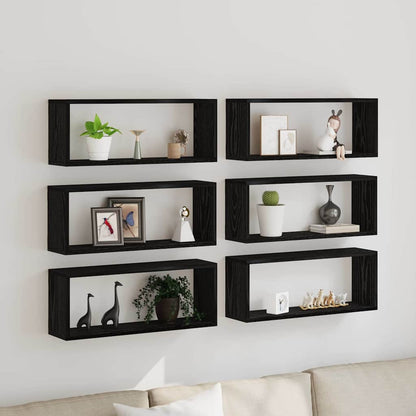 vidaXL Wall Shelves 6 pcs Black Oak 60 x 15 x 23 cm Engineered Wood 1