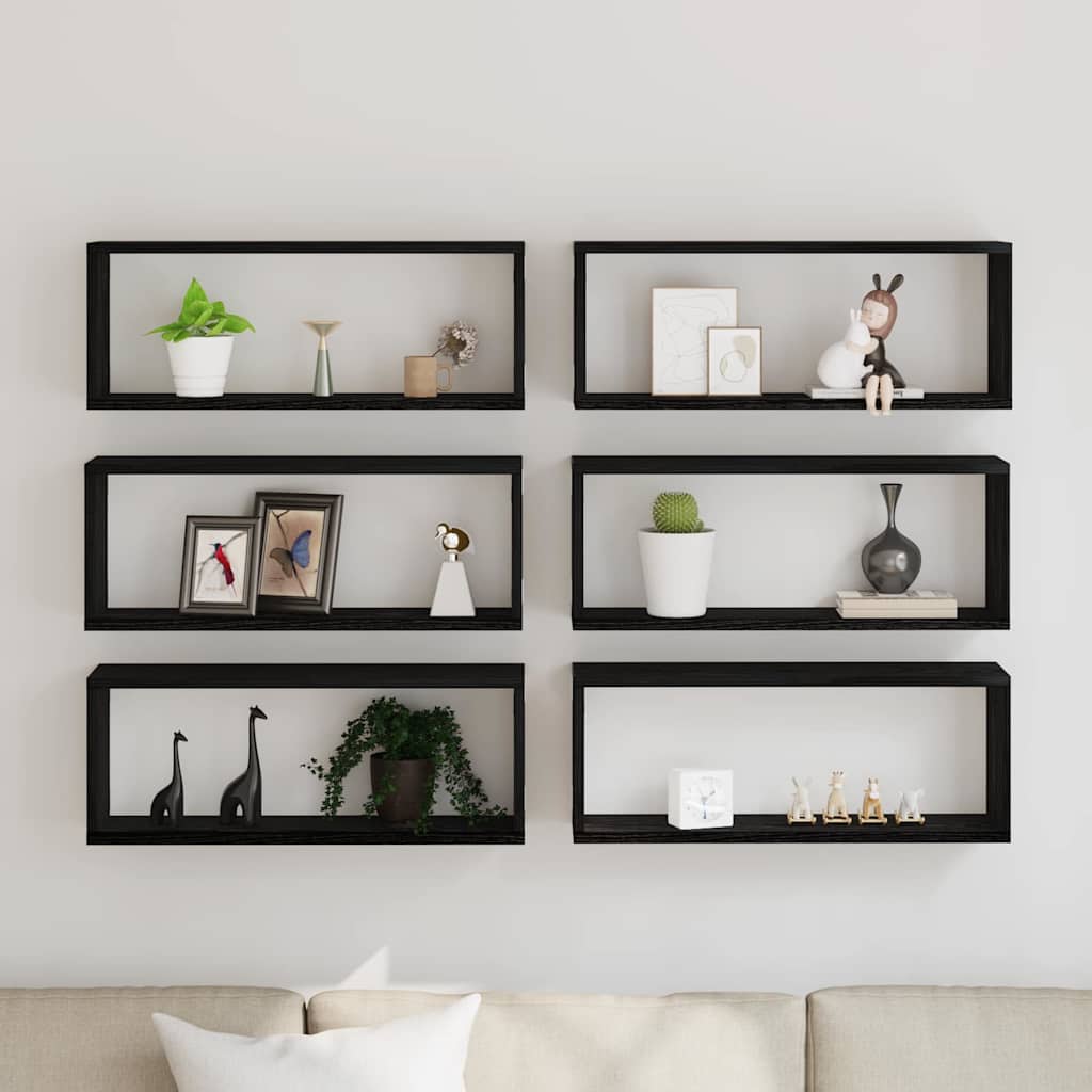 vidaXL Wall Shelves 6 pcs Black Oak 60 x 15 x 23 cm Engineered Wood 4