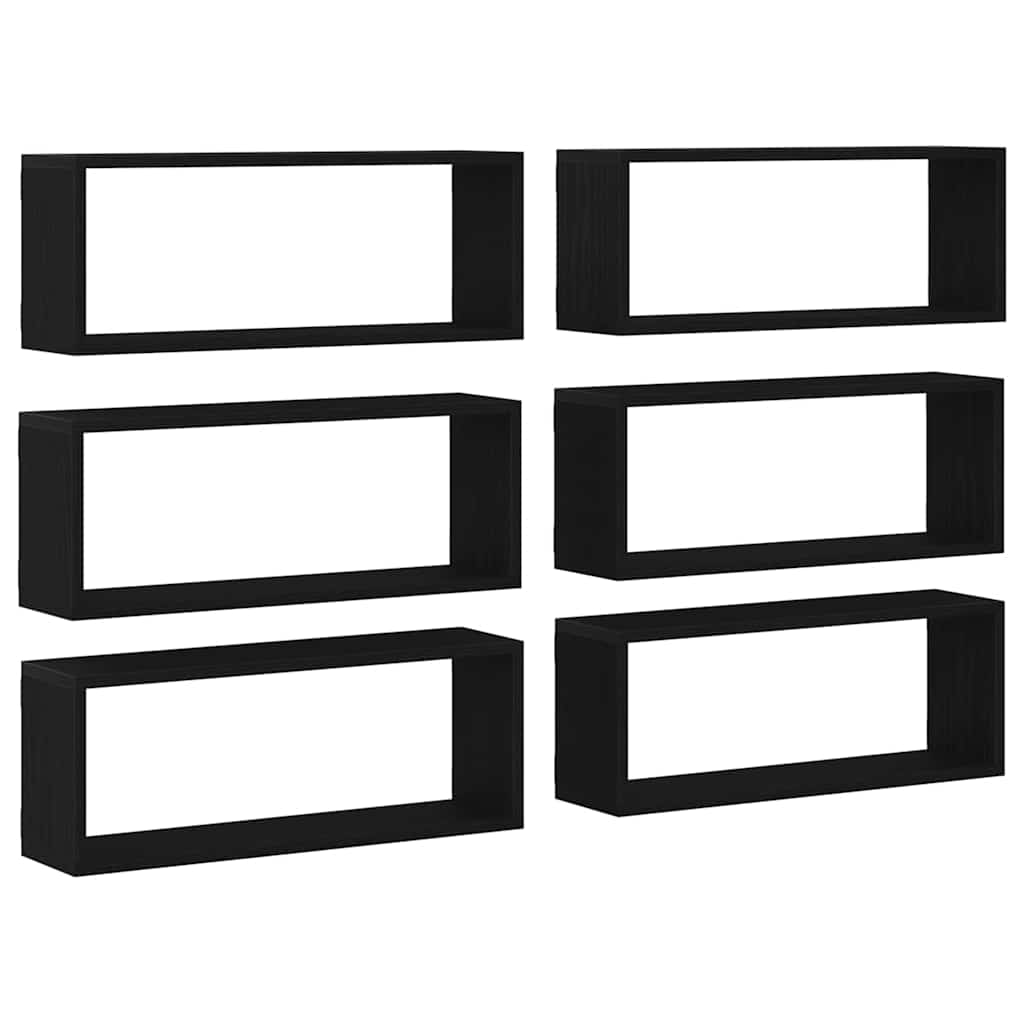 vidaXL Wall Shelves 6 pcs Black Oak 60 x 15 x 23 cm Engineered Wood 6